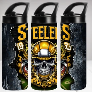 Pittsburgh Steelers Skull 20 oz Stainless Steel Insulated Water Bottle - Picture 1 of 1