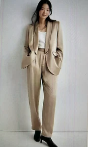 Madewell Satin Oversized Blazer Matchstick Beige Tan Sateen Jacket NN822 Size 4 - Picture 1 of 12