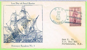 USS Du Pont DD 152 January 14 1937 Last Day Postal Service, Gow C. Ng - Picture 1 of 1