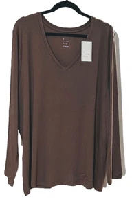 A New Day Women’s V-Neck Long Sleeve Top Brown 4X Plus Size Lightweight Tee NWT - Picture 1 of 9