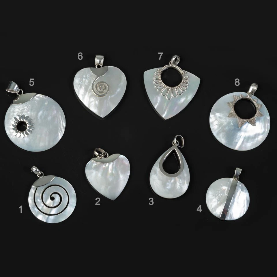 925 Silber Anhänger Perlmutt handgefertigt Muschel Halskette Herz Spirale AS30a - Bild 1 von 1