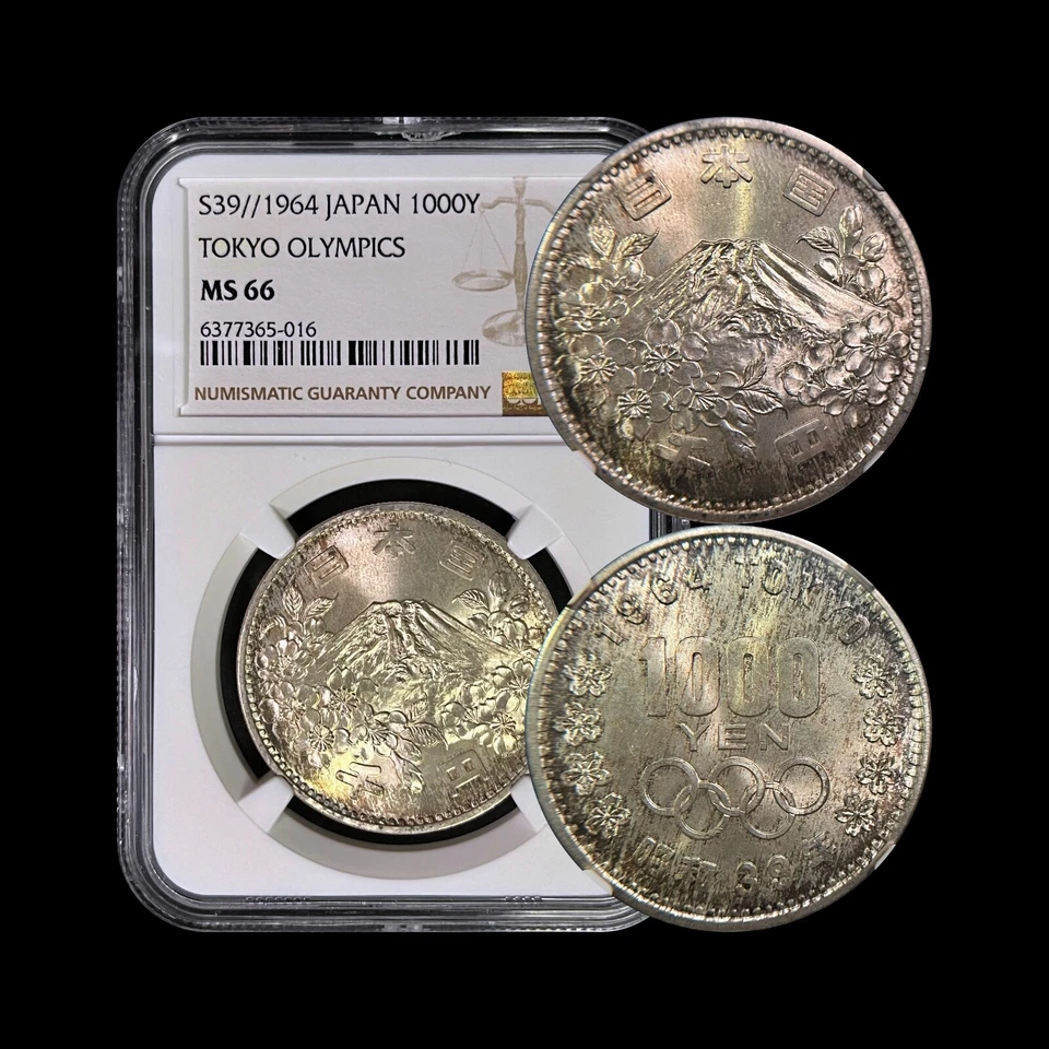 JAPAN. 1964, 1000 Yen, Silver - NGC MS66 - Tokyo Olympics, Mt. Fuji, Toned 16 - Image 1 of 4