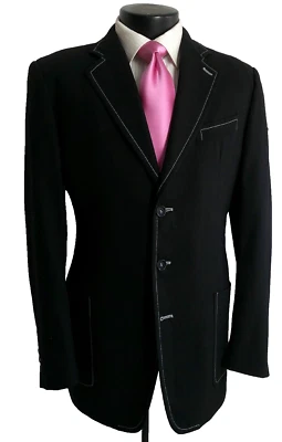 ((Abrigo Chaqueta Pal Zileri Negro Sólido 3 Botones Ventilaciones Laterales Punto Blanco Borde 40R Foto 1 de 4