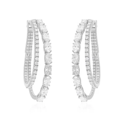5.0ct Ovale Form Kunstdiamanten Grown Cvd Diamant Reifen Ohrringe 14k Weiss Gold - Bild 1 von 4