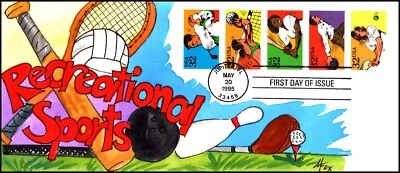 Scott 2965a 32 Cents Recreational Sports Melissa Fox Hand Painted FDC 3 Of 5 - Image 1 of 2