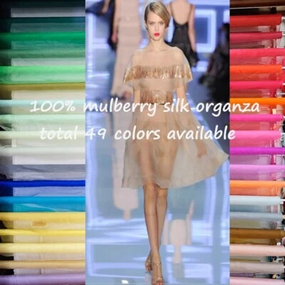 39 Inch X 45 Inch Plain Pure Silk Organza Fabric Gauze Tecido For Wedding - Image 1 of 4