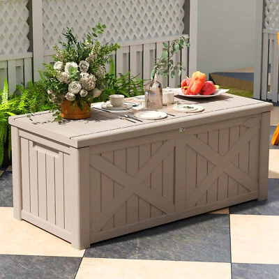 120 Gal Large Deck Box Upgraded Resin Outdoor Waterproof Cushion Storage Bench - Image 1 of 4