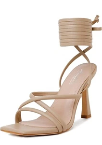 Mostrain weiße Riemenabsätze für Damen Schnürabsätze Stiletto hochhackig - Bild 1 von 10