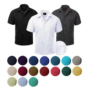 Guayabera Men's Cuban Beach Wedding Short Sleeve Button Up Casual Dress Shirt - Picture 1 of 64