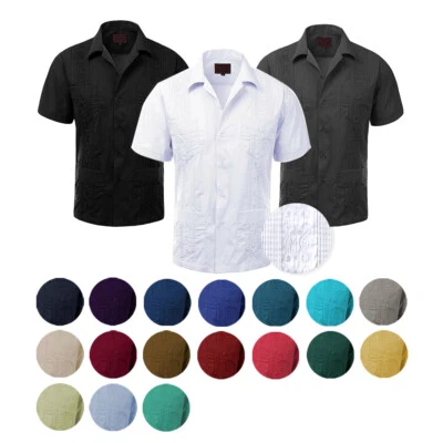 Guayabera Men's Cuban Beach Wedding Short Sleeve Button Up Casual Dress Shirt - Image 1 of 4