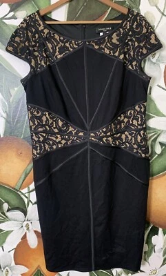 Vestido Vaina Tadashi Shoji Too 1X Encaje y Jersey en Negro Cremallera Trasera Foto 1 de 4