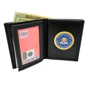 Billetera de cuero doble plegable para hombre con medallón de la oficina federal del FBI DOJ negra marrón - Imagen 1 de 12