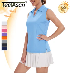 UPF 50+ Camicia donna golf sole scollo a V polo smanicata canotta allenamento asciugatura rapida top - Foto 1 di 72