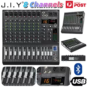 JIY 8 Channel Audio Mixer Bluetooth Sound Console DJ Live Stereo Mixing USB AUX - Picture 1 of 15