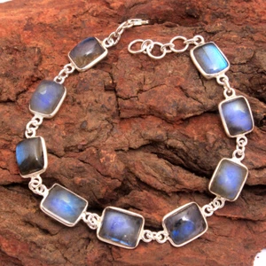 Labradorite Gemstone Fine HANDMADE Jewelry 925 Solid Sterling Silver Bracelet - Picture 1 of 3