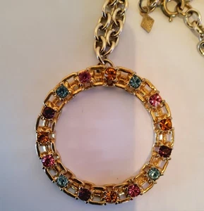 Vintage Gold-Tone Sarah Coventry Stamped Colored Rhinestone Circle Pendant... - Picture 1 of 4