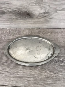 Vintage 8.25” X 4.75” Oval Handled Pewter Tray Unmarked - Picture 1 of 4