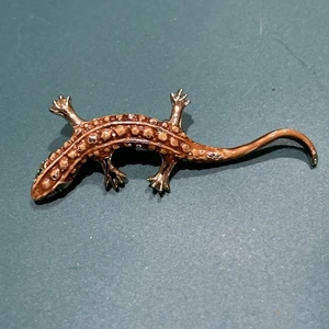 Vintage braune Emaille Schmuck Eidechse Anstecknadel Brosche - Bild 1 von 12