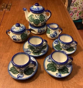 Child’s 14 Piece Miniature Polish Pottery Boleslawiec Tea Set EUC - Picture 1 of 4