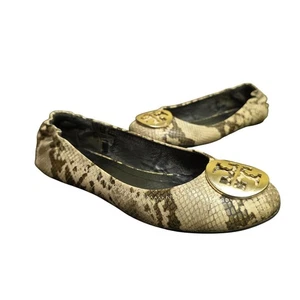 TORY BURCH 7 Piel de Serpiente Reva Ballet Pisos Cuero Neutro Chic - Imagen 1 de 6