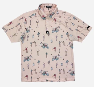 Bad Birdie Lachs Kurzarm Golf Fass Bier Pong Nelk Jungen AOP Polo Herren Größe M - Bild 1 von 5