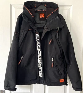 Superdry Black Hooded Storm Jacket Coat Labelled XL (Fits L) 42” Chest Full Zip - Picture 1 of 13