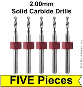 2mm Solid Carbide Drill Bits - FIVE PIECES - Premium Grade - 1/8" Shanks R/S - Picture 1 of 4