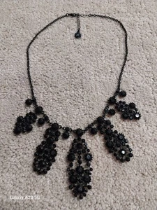 Black Tie Filigree Metal Necklace Gothic Rhinestone Design - Picture 1 of 9