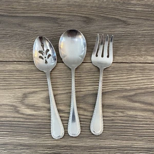 Set of 3 Oneida BELMONT LYONS Serving Spoons & Fork Stainless Flatware Rope - Picture 1 of 5