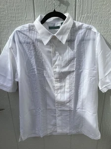 Cubavera Mens Classic Fit Paneled Short Sleeve Shirt Bright White, L NWT - Picture 1 of 3
