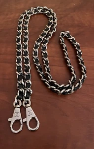 NUEVO CHANEL Correa de hombro bandolera de repuesto de cadena plateada de cuero negro 48” - Imagen 1 de 5