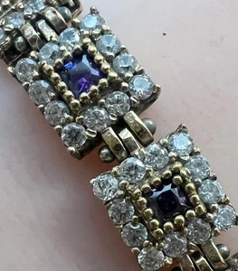 Genuine Amethyst Diamond Bracelet 14K Gold on SOLID 925 Princess Cut Halo Yellow - Picture 1 of 12