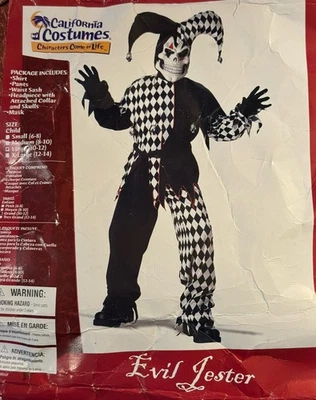 Disfraz Payaso Bufón Malvado Negro Blanco California Niño Talla L 10-14 Foto 1 de 4