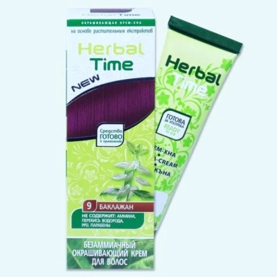 Herbal Time Bio Henna Haarfarbe Creme Color Pflanzen Aubergine Haarfärbemittel - Bild 1 von 2