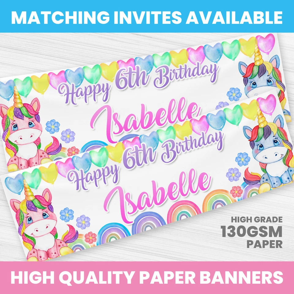BANNER DE CUMPLEAÑOS UNICORNIO PERSONALIZADO CUALQUIER NOMBRE BANNERS FIESTA NIÑA Foto 1 de 1