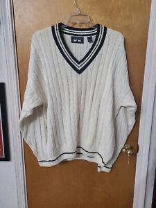 Woods & Gray Vintage Heavy Cable Knit Cream V-neck Sweater,  Cotton, XL