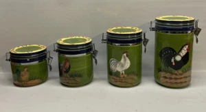 VTG Provence Baum Brothers Style Eyes 4 Piece Canister Set Rooster Collection - Picture 1 of 15