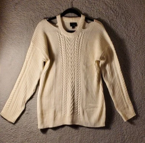 Lumiere Francesca's Damen Winter Pullover Gr. L Elfenbein Cold Shoulder Neu mit Etikett $ 44,00 - Bild 1 von 15