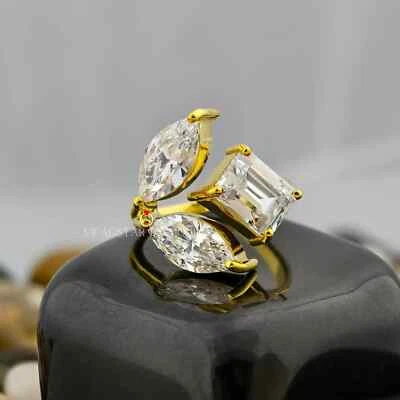 Anillo de compromiso corte marquesa y esmeralda diamante cultivado en laboratorio, anillo de diamantes de 5 quilates, Foto 1 de 4