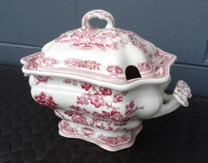 Vintage Antik Mason's Red Manchu Eisenstein Floral Transferware 12" Terrine - Bild 1 von 12
