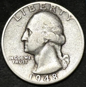 1948-S WASHINGTON SILVER QUARTER - EAGLE BACK - DETAILED OLD COIN - Picture 1 of 2