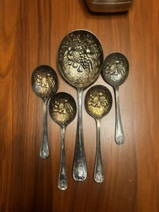 Vtg Sheffield Serving Soup Spoon Set England Silver Plate Berry Unpolished - Picture 1 of 20