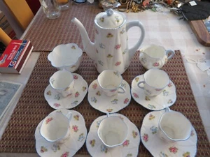 Shelley Rose Pansy Forget Me Not Demitasse Service For 6 - Picture 1 of 4