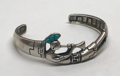 Wilson Jim Navajo Sterling Silver Kokopelli Turquoise Cuff Bracelet 6.5"[015GRA] - Image 1 of 4