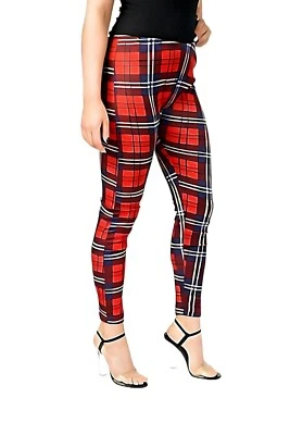 Mujer Rojo Tartán Leggings Informales Cuadros Cintura Alta Ajustado Elástico Jegging Pantalón Foto 1 de 4