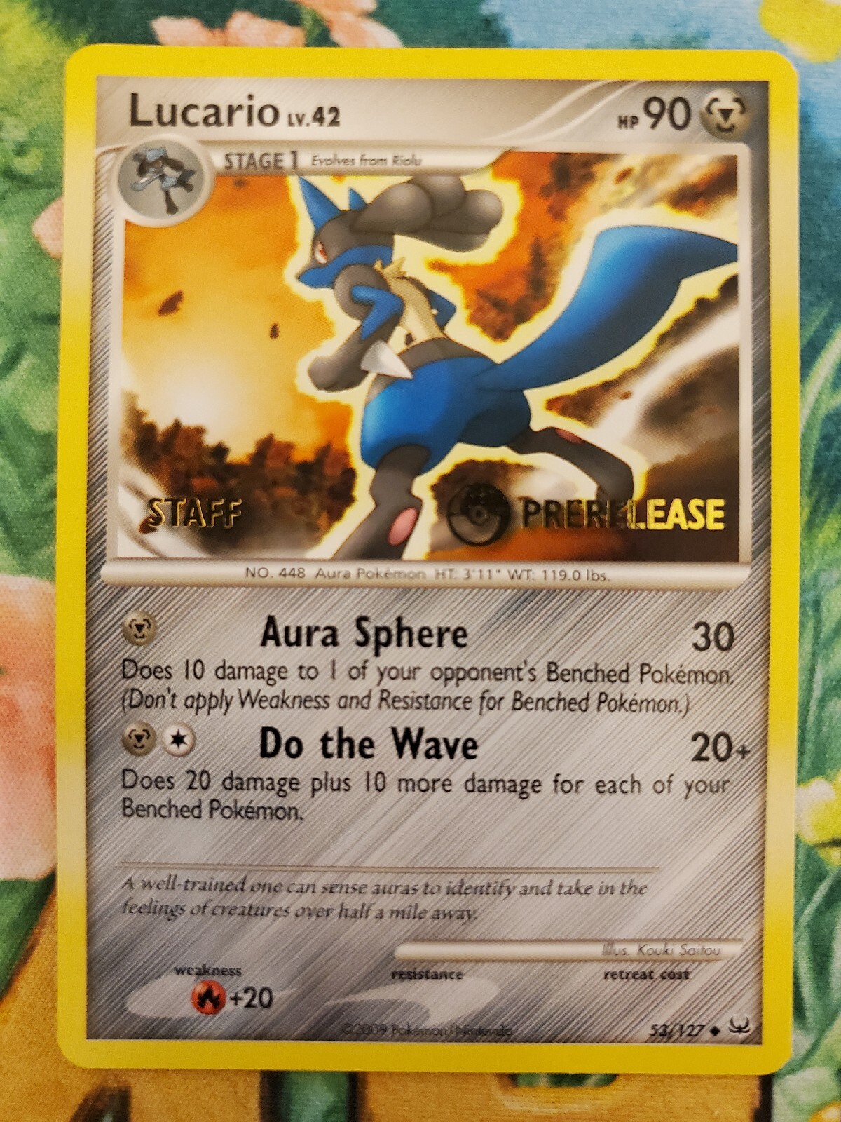 STAFF Lucario Platinum 53/127 STAMPED Prerelease Promo Pokemon Card NM Near Mint