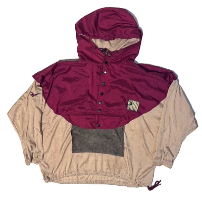Chaqueta Pullover Cortavientos XL Vintage Años 90 Reebok Shaq Beige/Rojo Foto 1 de 4