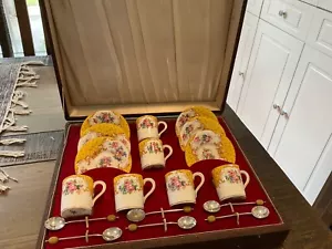 Vintage Paragon England boxed coffee set Rockingham, roses pheasants yellow EC - Picture 1 of 8