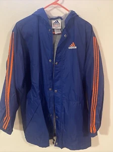 Adidas Vintage Windbreaker Jacket Large Blue Lined 3 Stripe 90s Y2K Retro XL - Picture 1 of 7