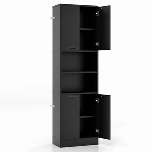 75" Tall Freestanding Bathroom Storage Cabinet w/ 4 Doors & 2 Open Compartments - Picture 1 of 6